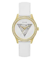 Paski - GUESS Damski zegarek 38 mm - biały pasek biała tarcza złota obudowa, Biały/złoty odcień/biały, Nowoczesny - miniaturka - grafika 1