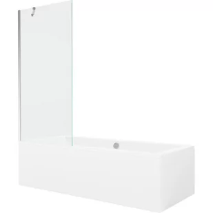 Mexen Cube wanna prostokątna 180 x 80 cm z obudową i parawanem 1-skrzydłowym 80 cm, transparent, chrom - Wanny - miniaturka - grafika 1