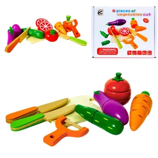 Drewniane warzywa zestaw do krojenia z deską i nożami - Zabawy w naśladowanie dorosłych - miniaturka - grafika 1