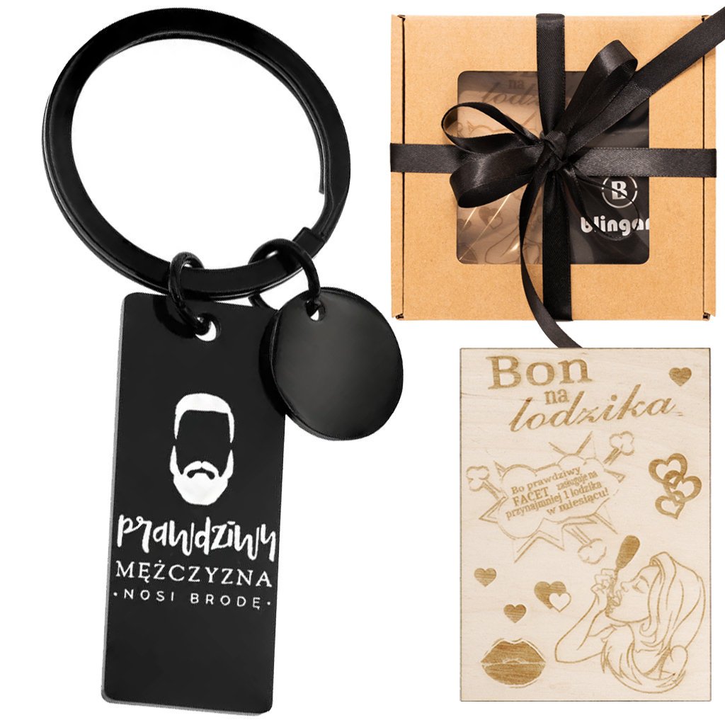 BOX PREZENTOWY brelok z GRAWEREM czarny bon DREWNI