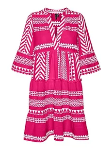 VERO MODA Damska bluzka tunika VMDicthe z rękawami 3/4, Pink Yarrow/Aop: ibiza Snow White, XL - Bluzki damskie - miniaturka - grafika 1