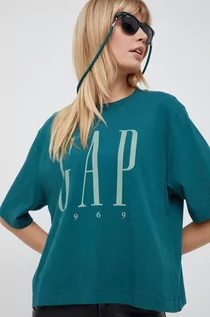 Koszulki sportowe damskie - GAP t-shirt bawełniany kolor zielony - Gap - grafika 1