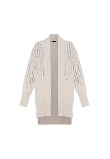 Swetry damskie - faina Damski kardigan średniej długości ozdobiony cekinami wełniano-biały, rozmiar XL/XXL, biały (wollweiss), XL - grafika 1