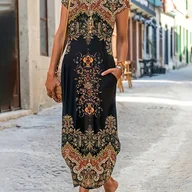 Sukienki - TEMU Kobieca Casualowa Sukienka z Geometrycznym Wzorem – Okrągły Dekolt, Długa Koszulka w Stylu T-Shirt do Każdej Pory Roku, Kolorowe Akcenty na , - miniaturka - grafika 1