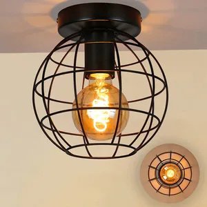 ZMH lampa sufitowa vintage lampa sufitowa do przedpokoju - czarna lampa retro gniazdo E27 przemysłowa okrągła lampa do przedpokoju wykonana z metalu