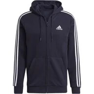 Bluzy męskie - Bluza z kapturem męska adidas SPORTSWEAR ESSENTIALS FLEECE 3-STRIPES granatowa GK9053-S - miniaturka - grafika 1