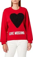 Bluzy damskie - Love Moschino Damska bluza z okrągłym dekoltem z logo marki Maxi i dopasowaną tkaniną, Red Black, 42 - miniaturka - grafika 1