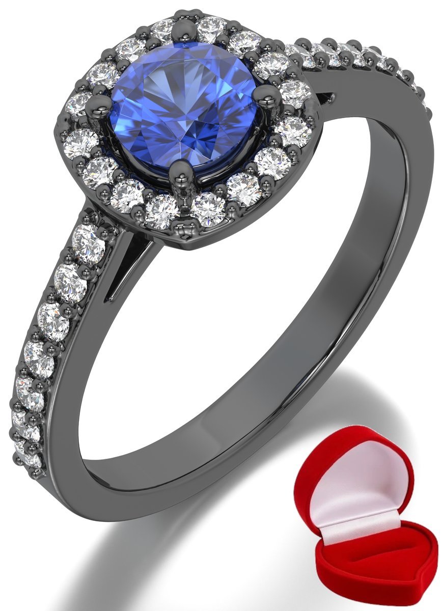 ZŁOTY PIERŚCIONEK ZARĘCZYNOWY 585 14k SZAFIR 0,50 ct CZARNE ZŁOTO R10