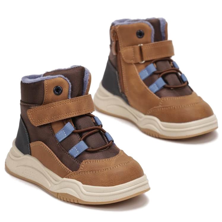 Dziecięce Wysokie Chłopięce Trzewiki Cieple Na Jesień Na Zimę Trapery Botki Buciki Brązowe 28