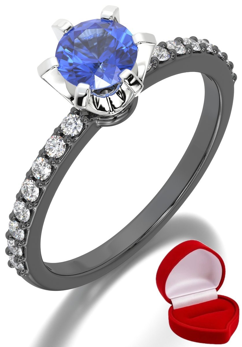 ZŁOTY PIERŚCIONEK ZARĘCZYNOWY 585 14k SZAFIR 0,50 ct CZARNE ZŁOTO R10