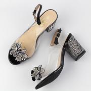 Sandały damskie - Czarne silikonowe sandały damskie na słupku z ozdobą, transparentne Di - DiA - miniaturka - grafika 1