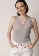 Koszulki i topy damskie - Ciemnoszary Bawełniany Top Bieliźniany z Siateczkową Górą z Koronką Bervisa - miniaturka - grafika 1