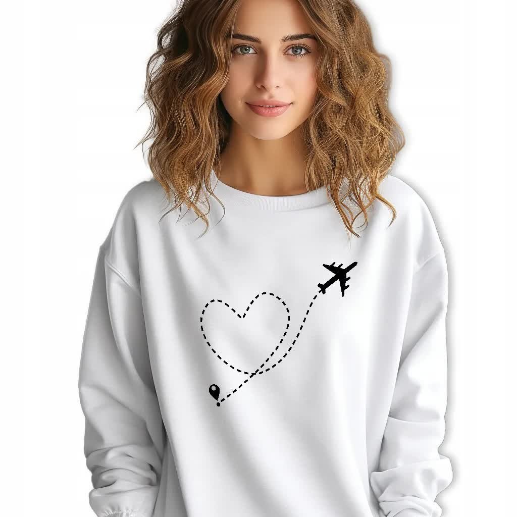 Biała Bluza Damska Dresowa LOVE TRAVELING Zabawne Wzory Rozmiar S