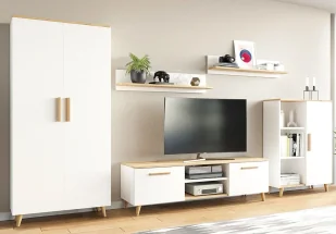 Zestaw mebli do salonu z szafą biały + dąb artisan P0-S84 - Inne meble do salonu - miniaturka - grafika 1