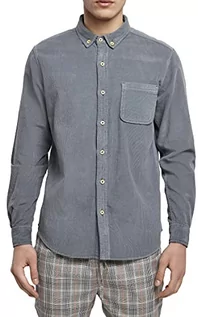 Koszule męskie - Urban Classics Męska koszula gorsetowa jednokolorowa z listwą guzikową i kołnierzem guzikowym, koszulka Corduroy w 5 kolorach, rozmiar S do 5XL, niebieski, M - grafika 1