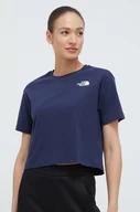 Koszulki sportowe damskie - The North Face t-shirt bawełniany kolor granatowy - miniaturka - grafika 1