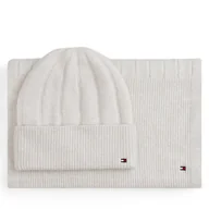 Czapki damskie - Zestaw Szalik i Czapka Tommy Hilfiger Flag Fluffy AW0AW17994 Beżowy - miniaturka - grafika 1