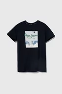 Koszulki dla chłopców - Pepe Jeans t-shirt bawełniany dziecięcy RAFER kolor granatowy z nadrukiem - miniaturka - grafika 1