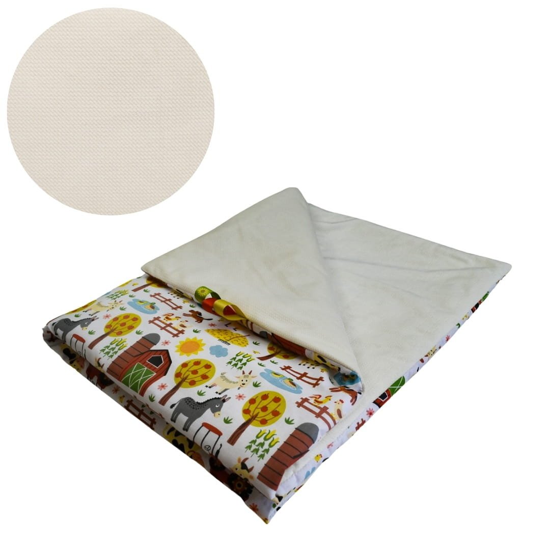 Kocyk Dziecięcy 75x100 Ocieplany Farma/Krem Bawełna/Velvet Polski Producent