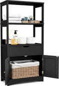 Szafki łazienkowe - COSTWAY Wolnostojąca szafka łazienkowa, wysoka szafka łazienkowa z 2 drzwiami i 3 otwartymi półkami i szufladą, nowoczesna wielofunkcyjna szafka kuchenna do łazienki kuchni salonu (czarna) - miniaturka - grafika 1