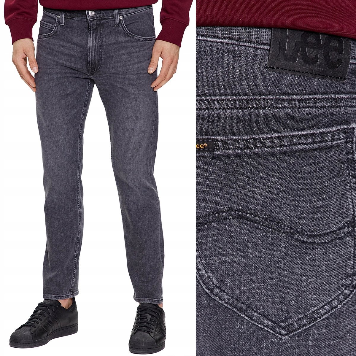 Lee RIDER slim In Shadow lekko dopasowane szare spodnie jeansowe W40 L32