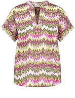 Bluzki damskie - Gerry Weber Damska bluzka ze wzorem z tuniką z odkrytymi rękawami, krótki rękaw, wycięte ramiona, bluzka z krótkim rękawem, wzorzysta, Zielony/liliowy/różowy nadruk, 42 - miniaturka - grafika 1