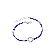 Biżuteria dla dzieci - Srebrna bransoletka 925 Okrąg Kolorowe Cyrkonie granatowy sznurek - miniaturka - grafika 1