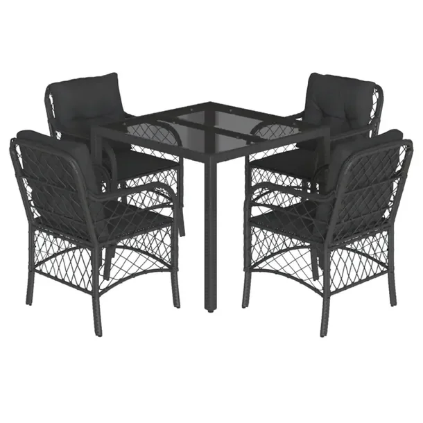 Zestaw mebli ogrodowych czarny z rattanem PE, stół 90x90x75 cm, 4 krzesł