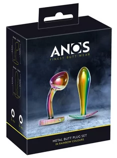 Korki analne - Anos Metal Butt Plug Set in Rainbow Colours - grafika 1