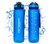 Shakery i bidony sportowe - BUTELKA BIDON NA WODĘ SPORTOWA TRITAN SZCZELNA BEZ BPA 1L ZE SŁOMKĄ USTNIKIEM NIEBIESKI PETERSON - miniaturka - grafika 1
