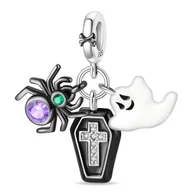 Wisiorki - Zawieszka Charms SREBRO 925 Koralik Halloween Trumna Duch Pająk - miniaturka - grafika 1