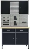 Pozostałe wyposażenie warsztatu - vidaXL Stolik roboczy z trzema panelami ściennymi i szafką 3053438 - miniaturka - grafika 1