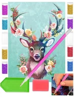 Zabawki kreatywne - Haft diamentowy OBRAZ duży 30x40 JELEŃ POROŻE KWIATY piesek zabawki kreatywne plastyczne - miniaturka - grafika 1