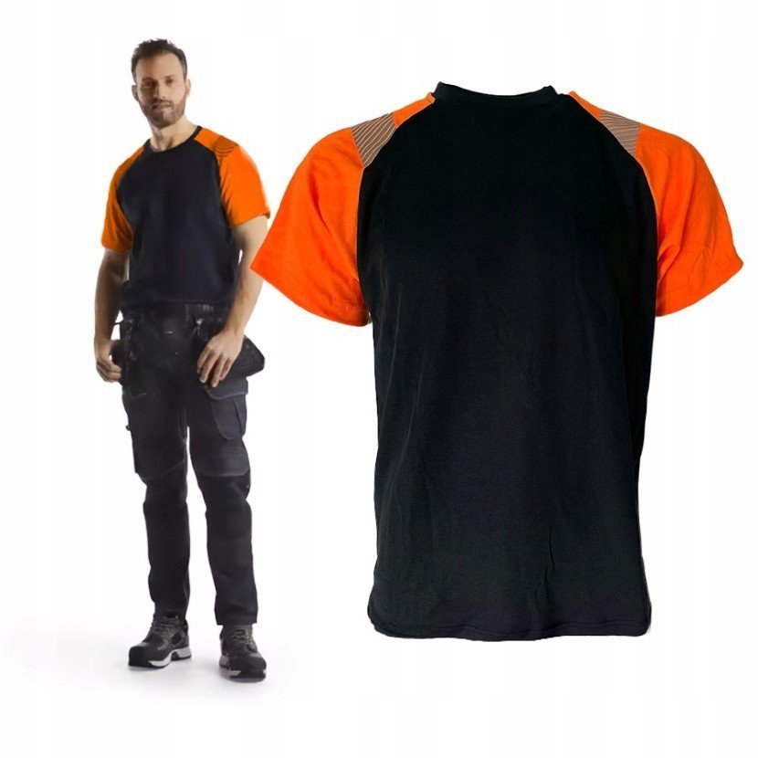 KOSZULKA ROBOCZA MĘSKA ODBLASKOWA T-SHIRT OSTRZEGAWCZY Z PASAMI DROGOWA