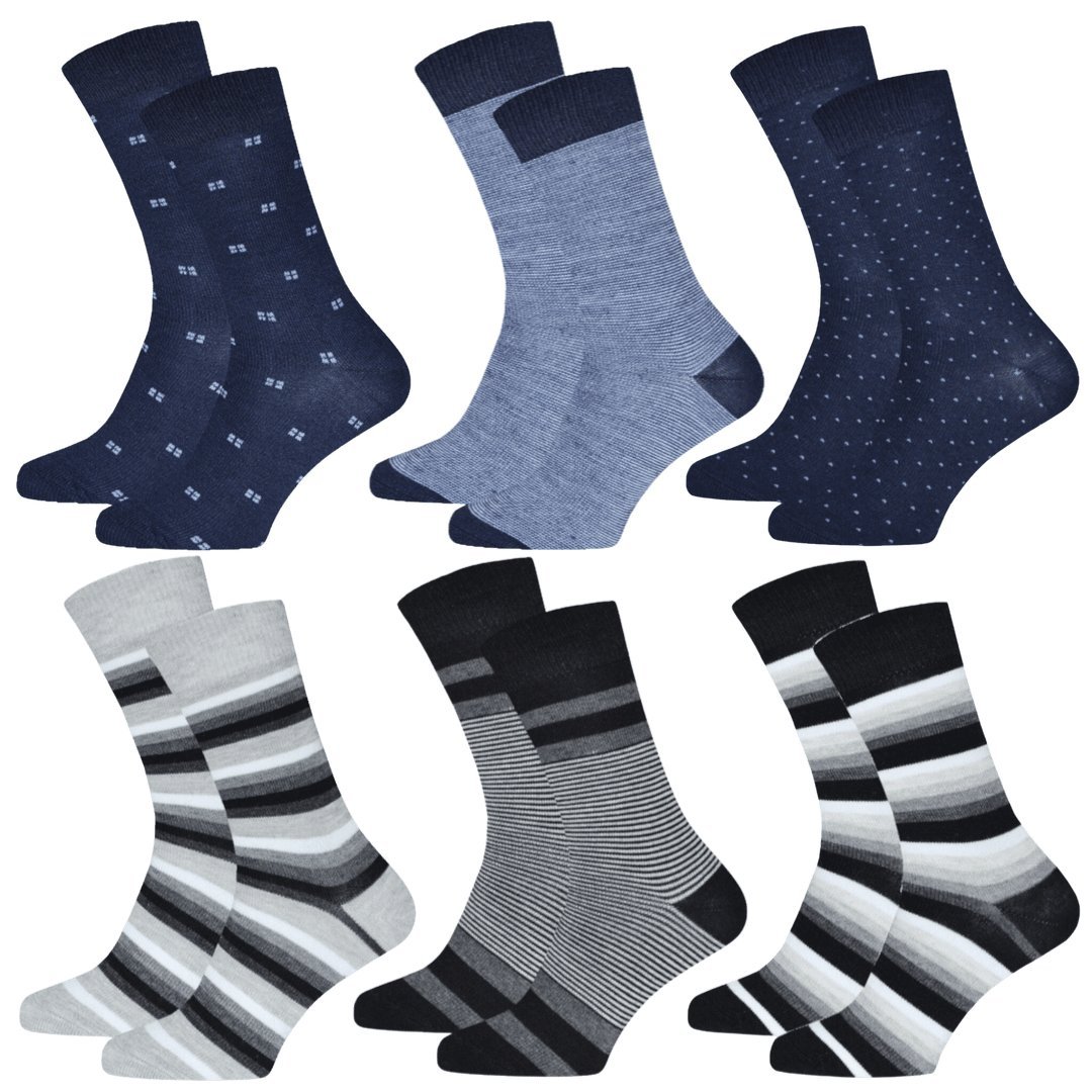 Skarpety męskie w modne paski i eleganckie wzory bawełniane 6 par 43/46