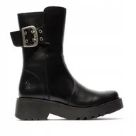 Botki damskie - FLY LONDON BOTKI DAMSKIE CZARNE SKÓRZANE WYSOKIE 37 JTB - miniaturka - grafika 1