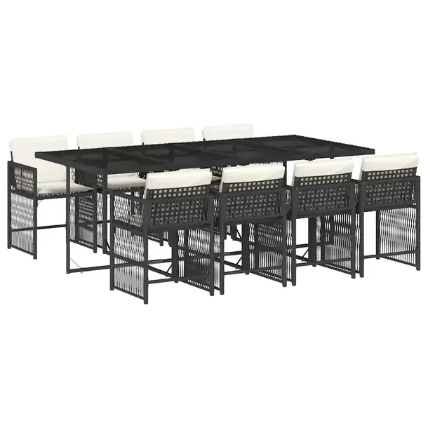 Zestaw mebli ogrodowych czarny rattan PE 220 x 106 x 73 cm, 8 krzeseł