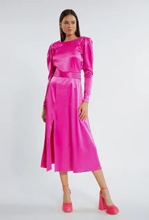 Sukienki - Różowa satynowa sukienka - Femestage - grafika 1