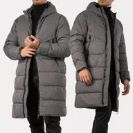Kurtki męskie - Kurtka Męska Płaszcz Ocieplany Puchowy Długi Szary M Szary - miniaturka - grafika 1