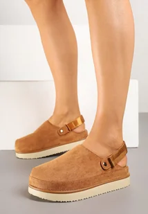 Brązowe Klapki w Typie Chodaków na Grubej Podeszwie Jrea - Klapki i japonki damskie - miniaturka - grafika 1