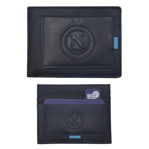 Enzo Castellano SSC NAPOLI Zestaw 100% skórzany portfel i etui na karty kredytowe 123441, Niebieska, Standard, Współczesny