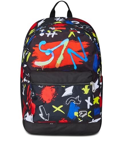 Seven Plecak szkolny Pro XXL Reversible Detach The Double, GraffitiLoad, czarny czerwony, 3 plecaki w 1, podwójna komora z bezprzewodowymi słuchawkami, kieszenią na PC i kieszenią na butelkę, średni