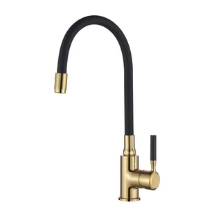 Invena Glamour Bateria kuchenna wysoka z wyciąganą wylewką czarna/złota BZ-02-L17-V - Baterie kuchenne - miniaturka - grafika 1