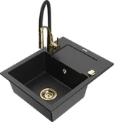 Zlewozmywaki z baterią - Mexen Enzo zlewozmywak granitowy 1-komorowy z ociekaczem i baterią kuchenną Aster, czarny/srebrny metalik - 6506-73-73450-57-G - miniaturka - grafika 1