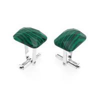 Spinki do mankietów i krawatów - Spinki do mankietów Malachit Fasetowany prostokąt (S732) Srebro [925] - miniaturka - grafika 1