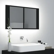 Szafki RTV - Szafka łazienkowa z lustrem i LED, czarna, 80x12x45 cm - miniaturka - grafika 1