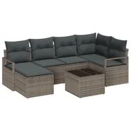 Sofy ogrodowe - vidaXL 6-częściowy zestaw sofy ogrodowej z poduszkami czarny technorattan, vidaXL sofa ogrodowa 2-osobowa z poduszkami szary technorattan - miniaturka - grafika 1