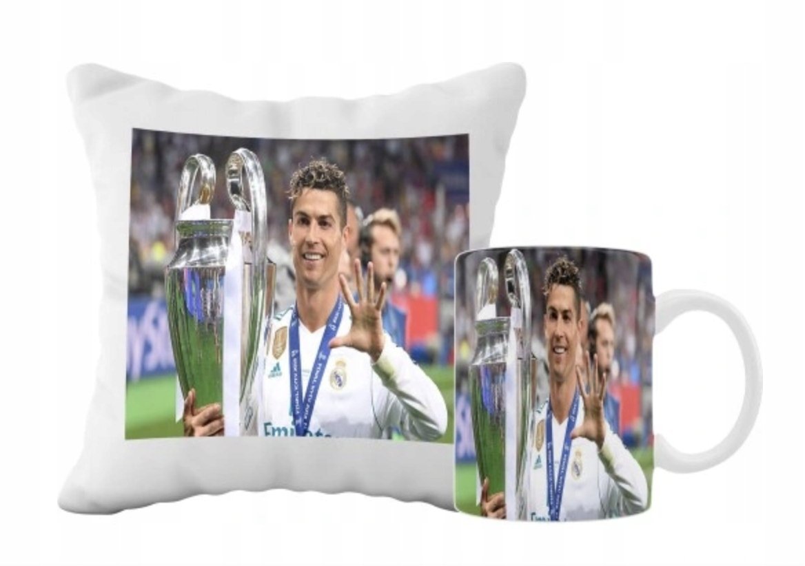 ZESTAW PODUSZKA + KUBEK Prezent CRISTIANO RONALDO CR7 REAL MADRYT + IMIĘ 11