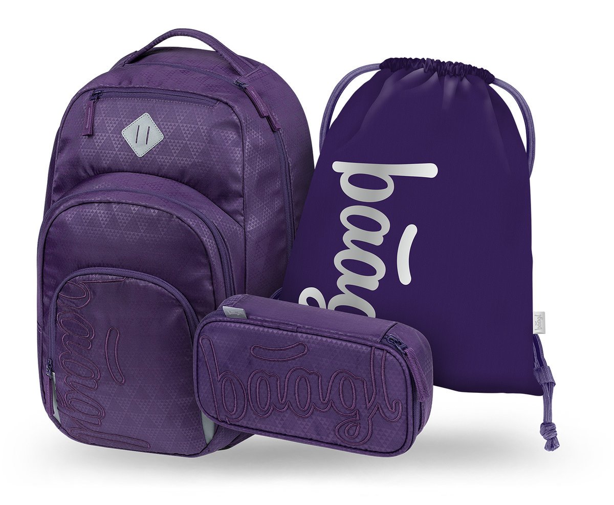 BAAGL Zestaw Szkolny 3w1 Plecak Ergonomiczny Coolmate Plum Fioletowy 35L z kieszenią na laptopa 17