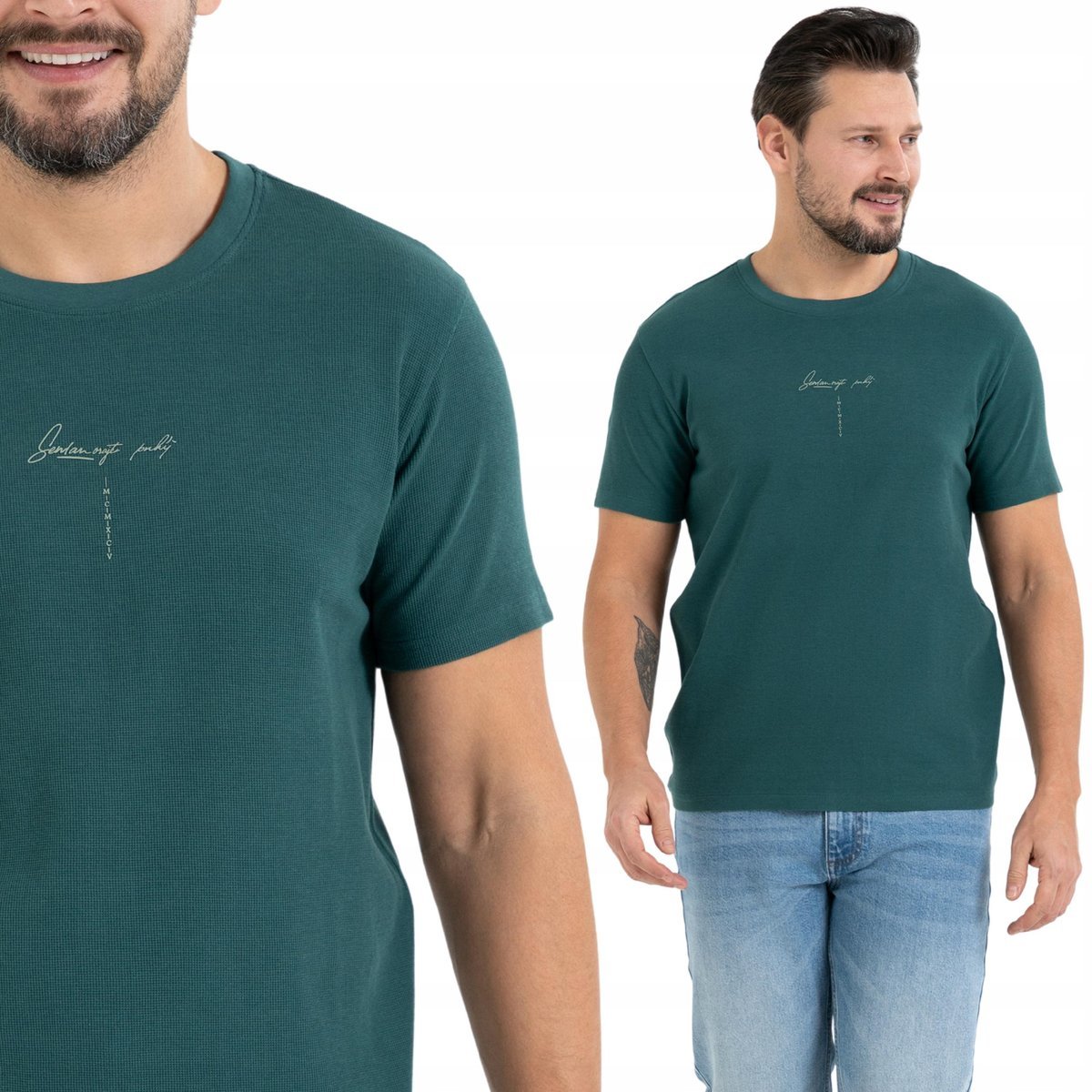 KOSZULKA T-SHIRT MĘSKI REGULAR FIT KLASYCZNY WYGODNY 100% BAWEŁNA MORAJ L DARK GREEN